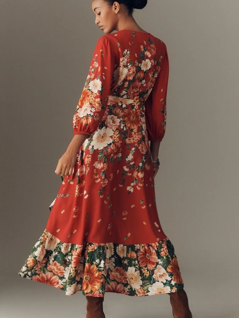 FARM Rio Red Floral Wrap Midi Dress Size Medium NWT $268 - Picture 3 of 9